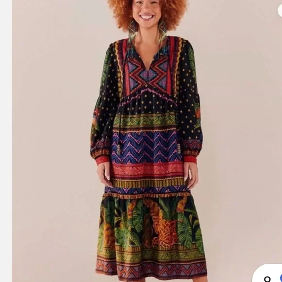 FARM Rio | Dresses | Farm Rio Forest Tapestry Splitneck Midi Dress |  Poshmark